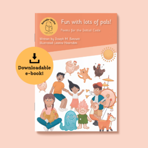 Book cover for 'Fun with lots of pals!' Poems for the Initial Code. Downloadable e-book.
