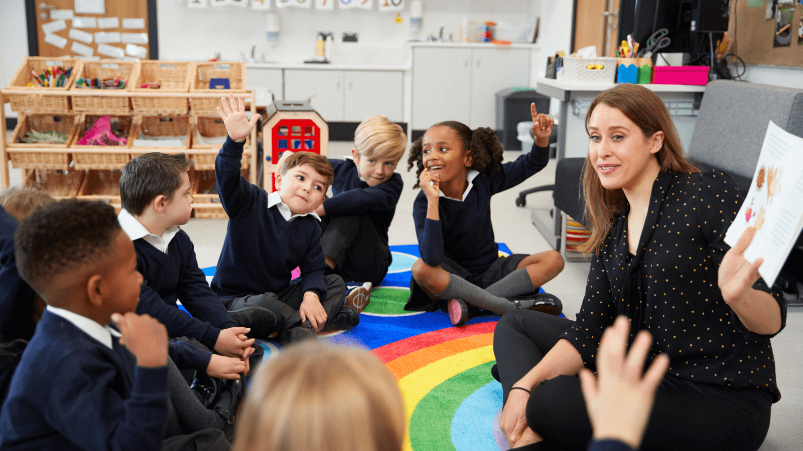 Teacher with class reading