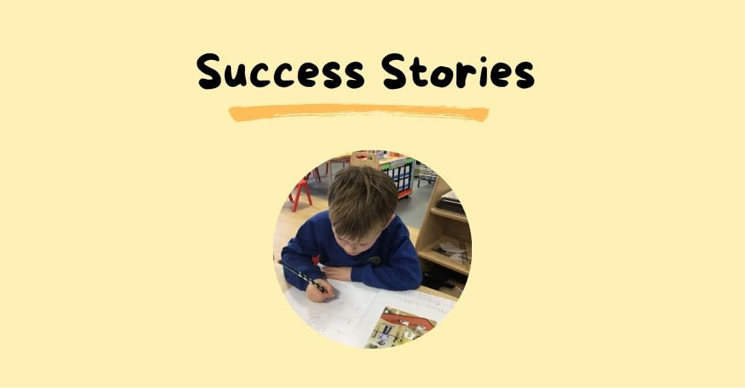 Success stories, boy reading and writing